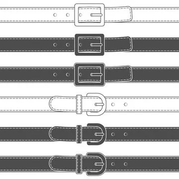 Set of black and white illustrations of belt with buckle Illustrazione stock