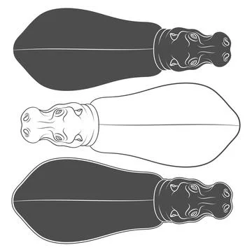 Set of black and white illustrations with hippopotamus 스톡 일러스트