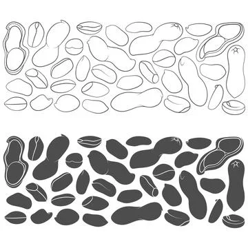 Set of black and white illustrations with peanuts Stock-Illustration