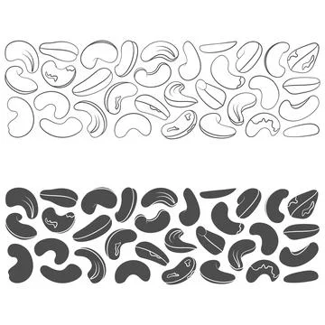 Set of black and white illustrations of cashew nuts Illustrazione stock