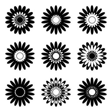 Set of black and white isolated flower icons Stock Illustration