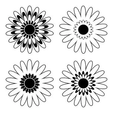 Set of black and white isolated flower icons Stock Illustration
