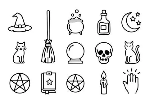 A set of black and white line art icons of halloween line arts イラスト素材