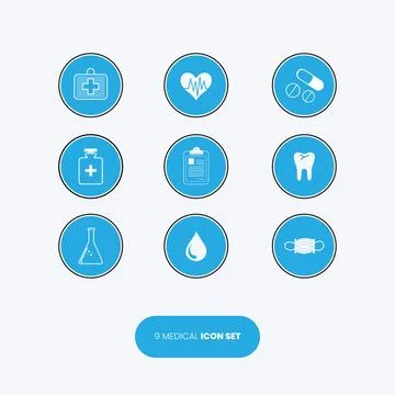 Set of black and white line art medical icons Stock Illustration