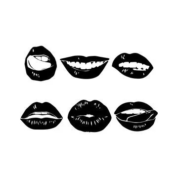 Set of Black and White Lips Silhouettes. Vector icon. Stock Illustration