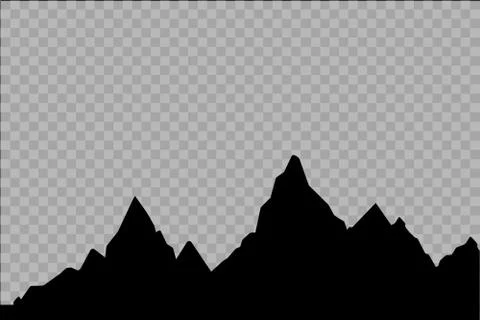 Set of black and white mountain silhouettes.Background border of rocky mountains Stock Illustration