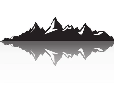 Set of black and white mountain silhouettes.Background border of rocky mountains Stock Illustration