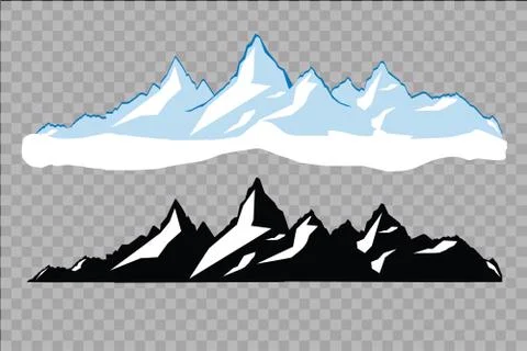 Set of black and white mountain silhouettes.Background border of rocky mountains Stock Illustration