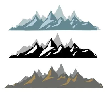 Set of black and white mountain silhouettes.Background border of rocky mountains Stock Illustration