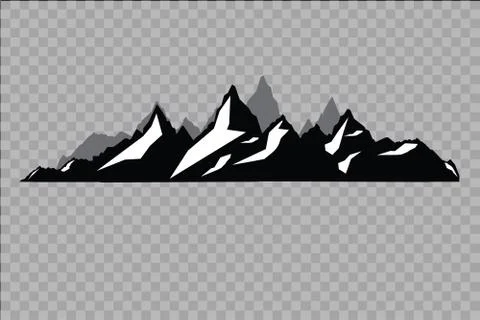 Set of black and white mountain silhouettes.Background border of rocky mountains Stock Illustration