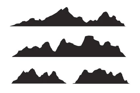 Set of black and white mountain silhouettes.Background border of rocky mountains Illustrazione stock