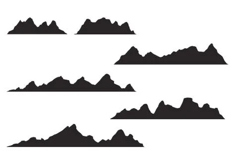 Set of black and white mountain silhouettes.Background border of rocky mountains Stock Illustration