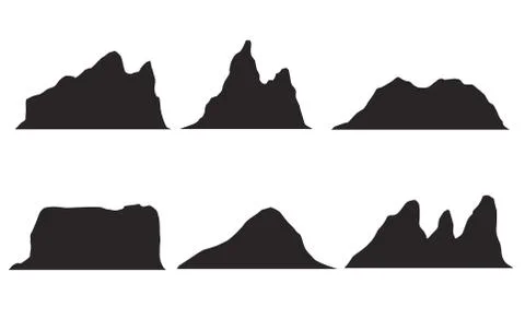 Set of black and white mountain silhouettes.Background border of rocky mountains Stock Illustration