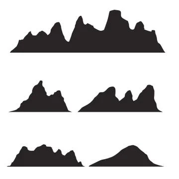 Set of black and white mountain silhouettes.Background border of rocky mountains Stock Illustration