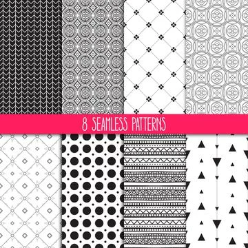 Set of black and white patterns 库存插图