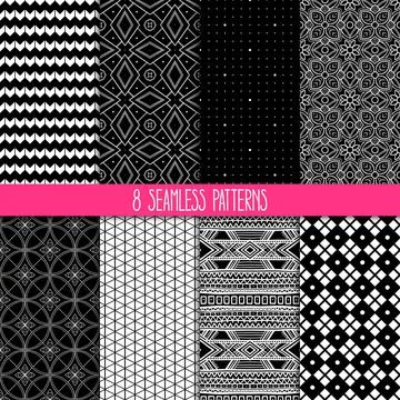 Set of black and white patterns Illustrazione stock