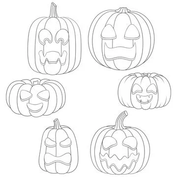 Set of black and white pumpkins with faces for Halloween. Stock Illustration