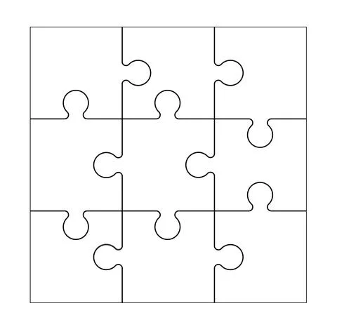 Set of black and white puzzle pieces isolated on a white background. Vector Stock Illustration