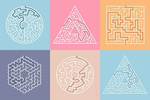 Set of black and white puzzle pieces isolated on white background. Stock Illustration
