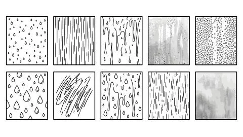 Set of black and white rain texture backgrounds with water drops and abstra.. Stock Illustration