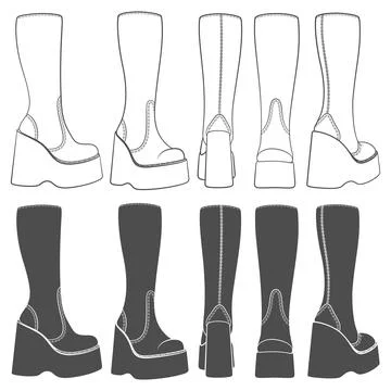 Set of black and white retro platform boots Stock Illustration