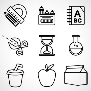 A set of black and white school icons Stock Illustration