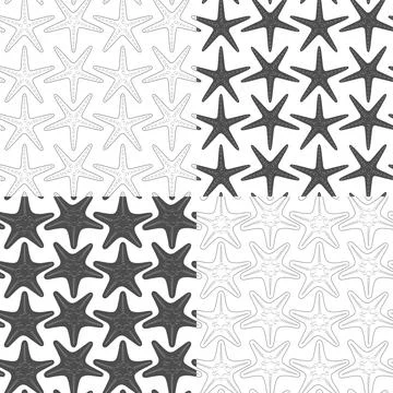 Set of black and white seamless patterns with starfish. Stock Illustration