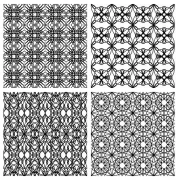 Set of black and white simple geometric monoline patterns in art deco style Stock Illustration