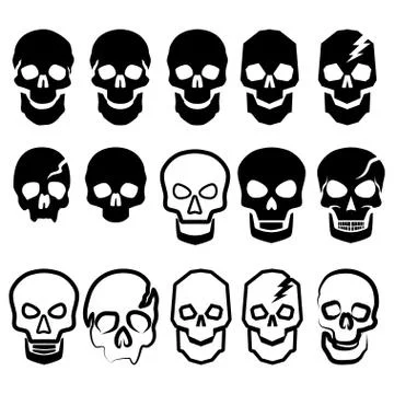 A set of black and white simple skulls Ilustración de archivo