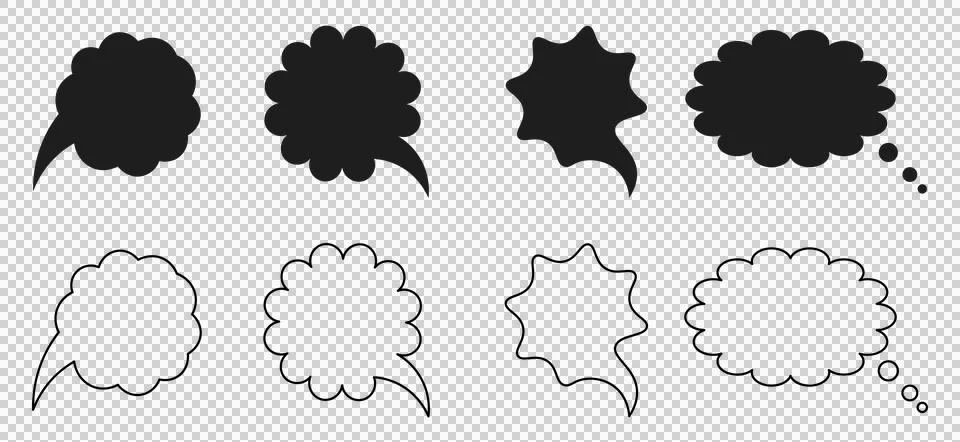 Set of black and white speech bubble icons isolated on a transparent background Stock Illustration