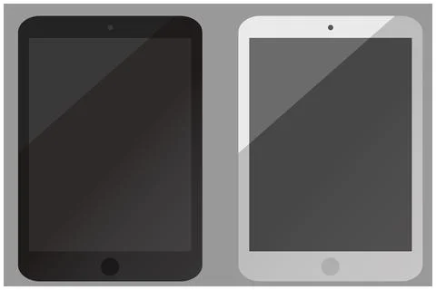 Set of black and white tablet computers, mockup set, isolated on grey background Stock Illustration