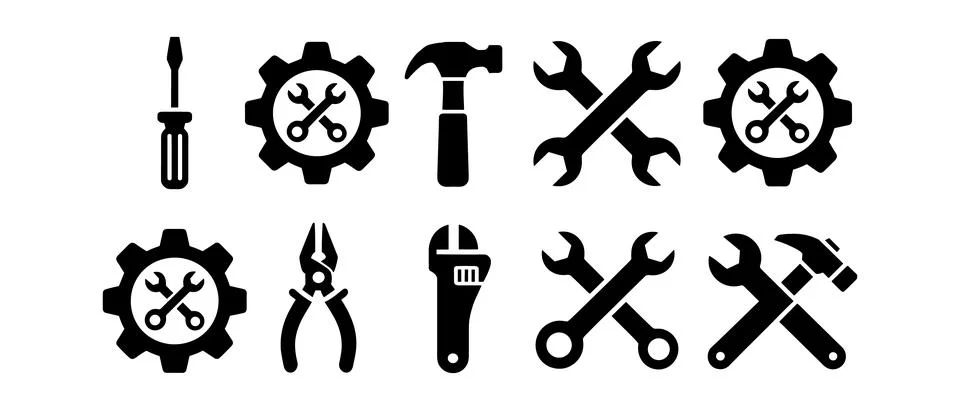 Set of Black and White Tool on White Background tools Stock Illustration