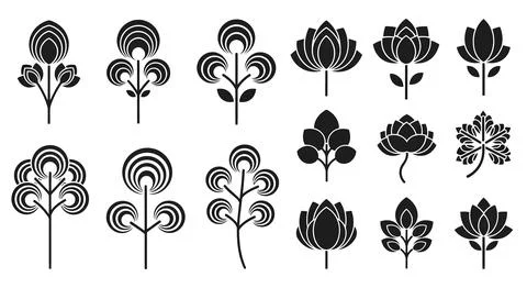 Set of black and white tree icons Stockillustratie