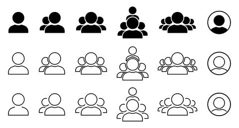 Set of black and white user group with varying numbers of people person sil.. Illustrazione stock