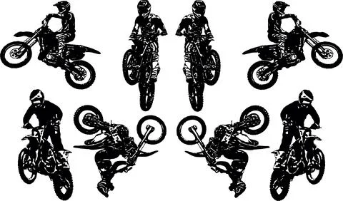 A set of black and white vector images of motorcyclists performing extreme Stock Illustration