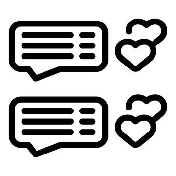 Set of black and white vector icons depicting text messages and heart shapes 库存插图