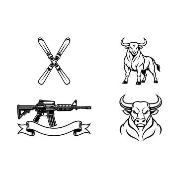 Set of black and white vector illustrations and emblems Stock Illustration