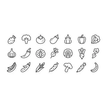 Set of black and white vegetable outline of healthy food and fresh produce イラスト素材