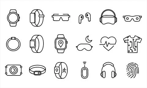 Set of black and white wearable technology and smart device smartwatch Stock Illustration