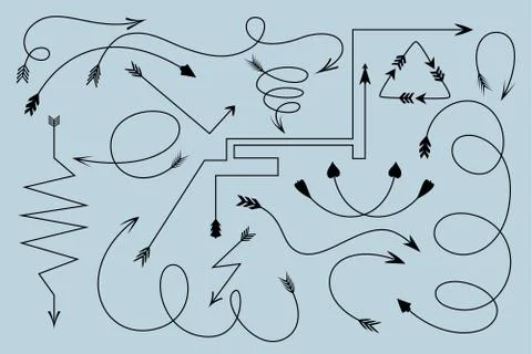 Set of Black Arrows on Blue Background Stock Illustration