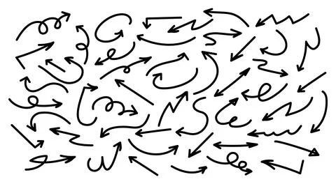 Set of black arrows. Hand drawn arrow. Various of lines arrows. Stock Illustration