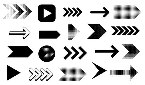 Set of black arrows isolated on white background. Direction symbols collection. Stock Illustration