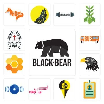 Set of black bear, id card, , make up, disk, eagle head, honeycomb, icons Illustrazione stock gratuita