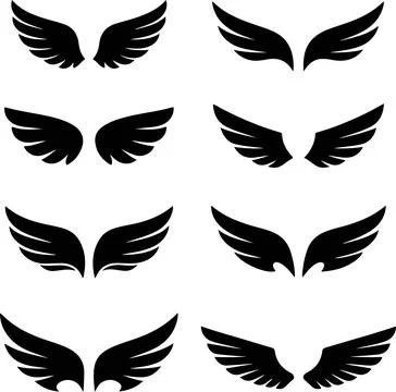 Set of black bird wings flying in different directions vector illustration Stock Illustration