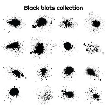 Set of black blots and ink splashes isolated on white background. Stock Illustration