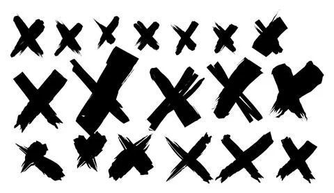 Set of black brush stroke crosses painted with ink isolated on white background Stock Illustration
