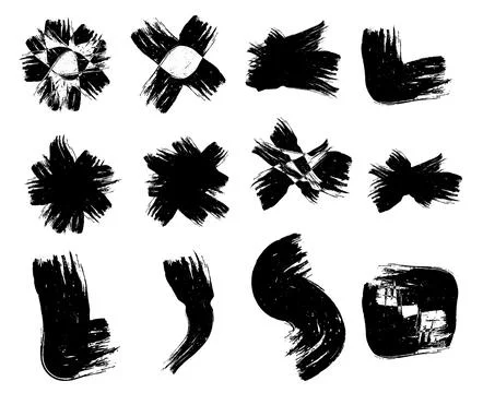 Set of black brush strokes, black and white grungy brush stroke brush bundle Stock Illustration