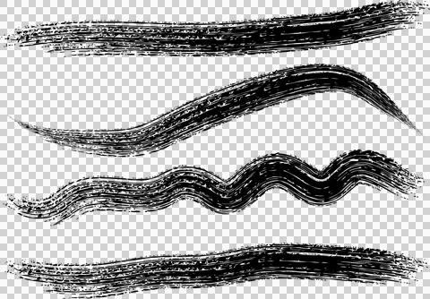 Set of black brush strokes. Isolated artistic lines and swirls イラスト素材