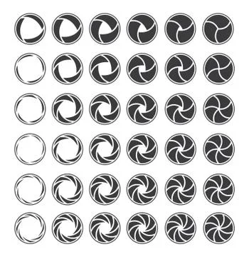 Set of black camera shutter icons on white background. Vector illustration Stock Illustration