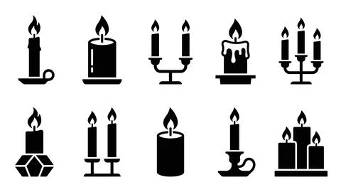 Set of black candle icons with various styles for home decor and festive at.. イラスト素材